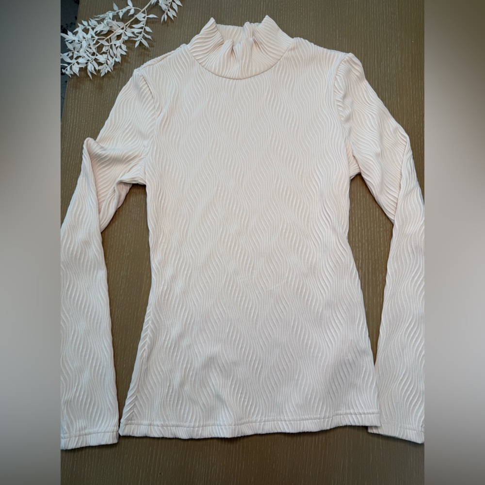 Cream Textured Long Sleeve Top